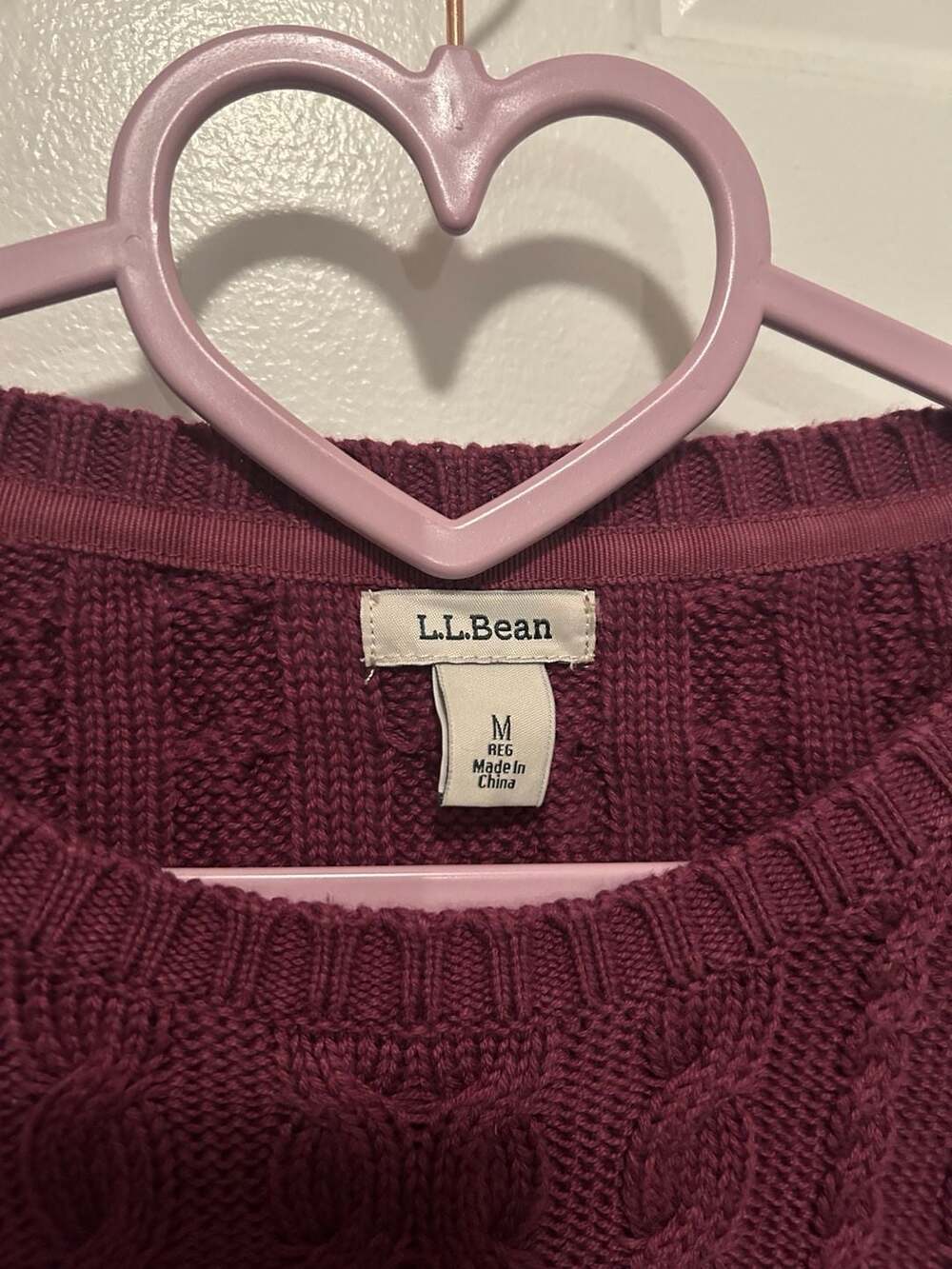 L.L.Bean Women's Maroon Cable Knit Crewneck Pullover Sweater - Picture 2 of 3
